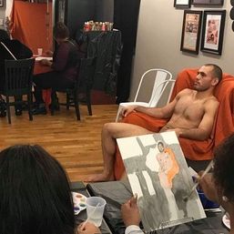 Booze N' Brush Nearly Nude Male Model Painting Class with Pro Instructor: Public or Private Options Available image 4