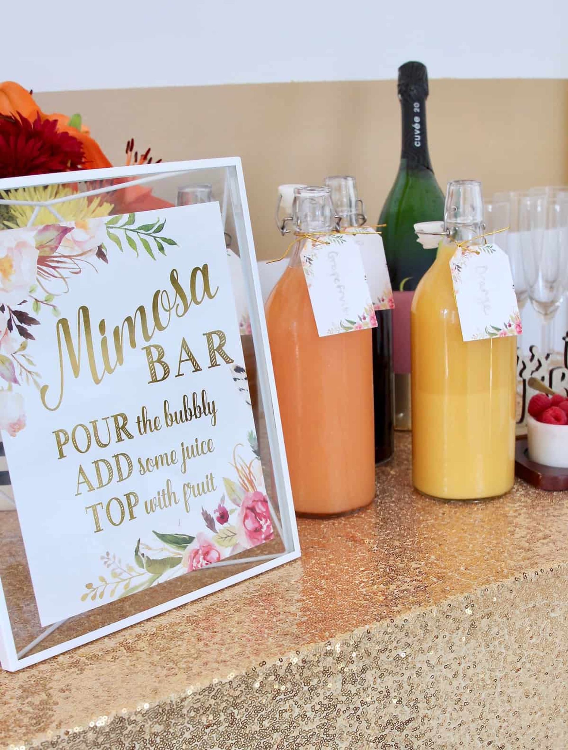 Boozy Mobile Mimosa Bar Set Up with Champagne, Custom Bar Sign