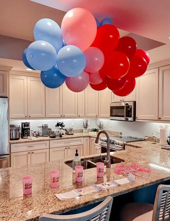 Pre-Arrival Party Setup & Kitchen Stocking with Backdrops, Neon Signs, Balloons, Room Deco, Floaties and more image 6