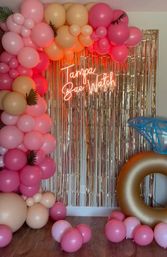 Pre-Arrival Party Setup & Kitchen Stocking with Backdrops, Neon Signs, Balloons, Room Deco, Floaties and more image 8