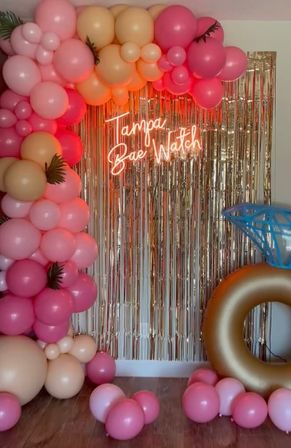 Pre-Arrival Party Setup & Kitchen Stocking with Backdrops, Neon Signs, Balloons, Room Deco, Floaties and more image 8