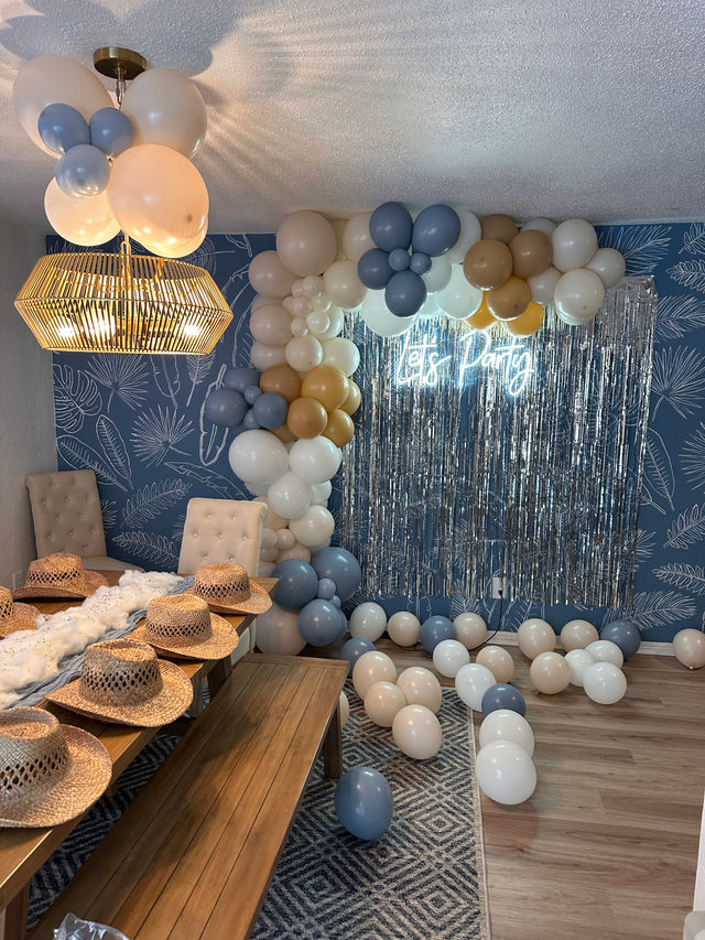 Pre-Arrival Party Setup & Kitchen Stocking with Backdrops, Neon Signs, Balloons, Room Deco, Floaties and more image 5