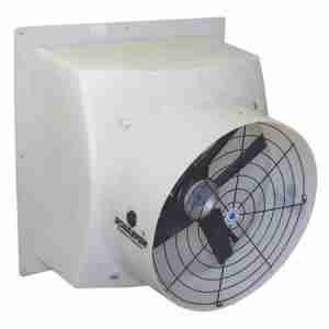 side view of white 12” Direct Drive Poly Exhaust, Poly Shutter