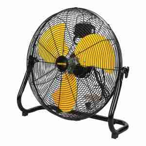 side view of 20” Master High Velocity Direct Drive Floor Fan-High Velocity with 3 yellow blades