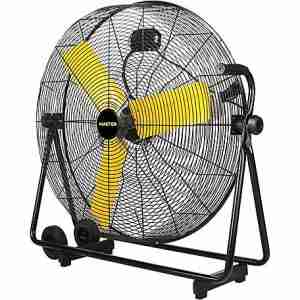side view of 30” High Velocity High Velocity Floor Fan with 3 yellow blades