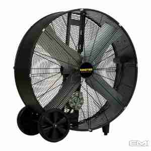black colored 36” High Velocity Tillable Belt Driven Barrel Fan with 4 black blades