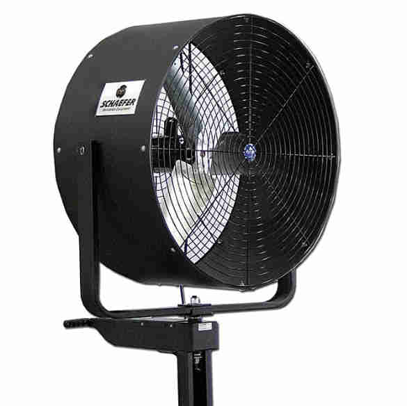 Black colored misting fan with 3 blades