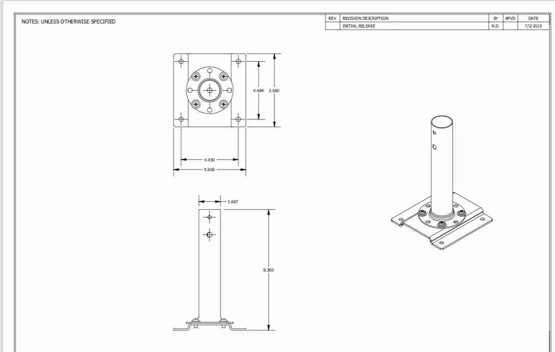 Figure depicting the dimentions of Ceiling mount for professional series fan