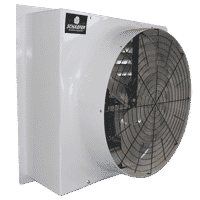side angle of white 36” Fiberglass Belt Driven Exhaust Fan, 3-Wing Blade, ½ HP