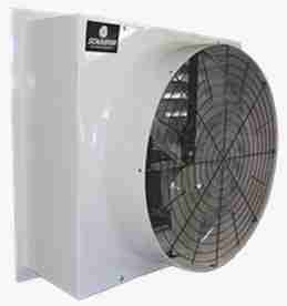 side view of 48” Fiberglass Belt Drive Exhaust Fan, 3-Wing Blade, 1 HP