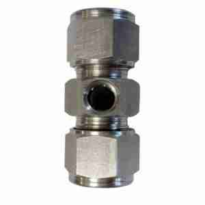 top view of stainless steel 1/2" Branch Union 1 - Outlet 1/4" NPT