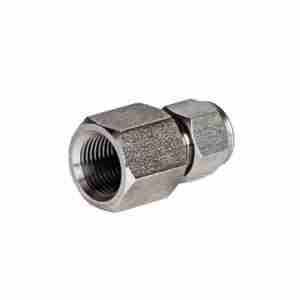 side view of stainless steel S.S Female Adapter 1/2" Tube x 3/8" FNPT