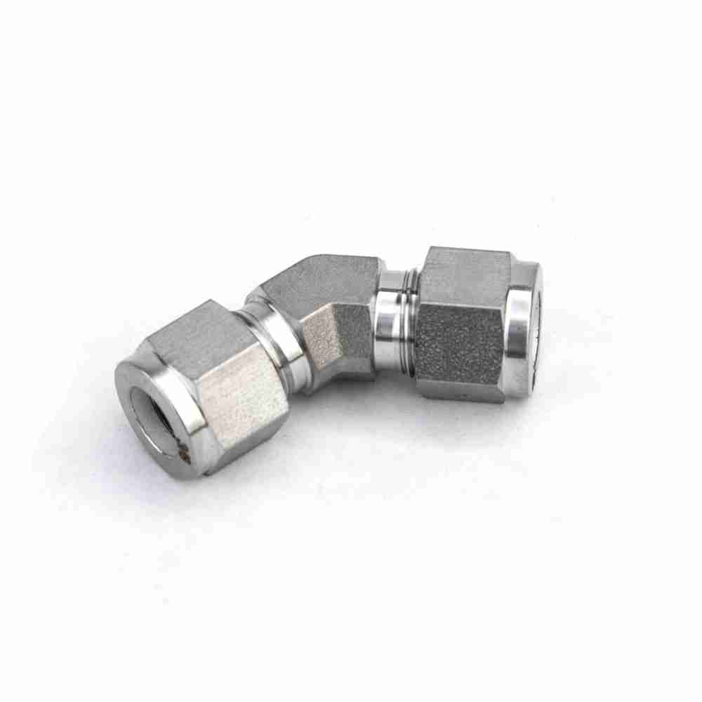side view of stainless steel/ S.S. 45 Elbow 3/8"