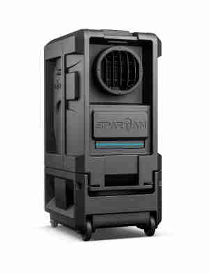 Spartan portable misting fan angled front view on white background