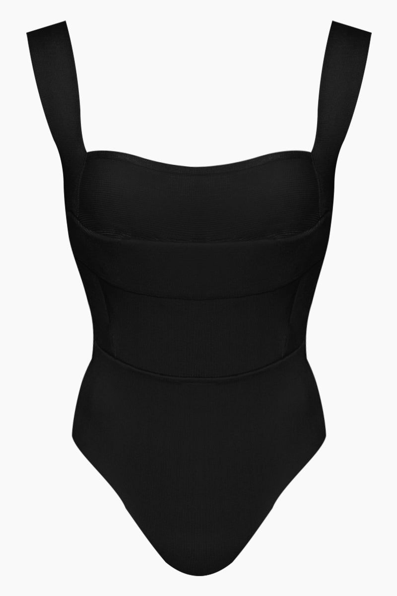 black square neck one piece