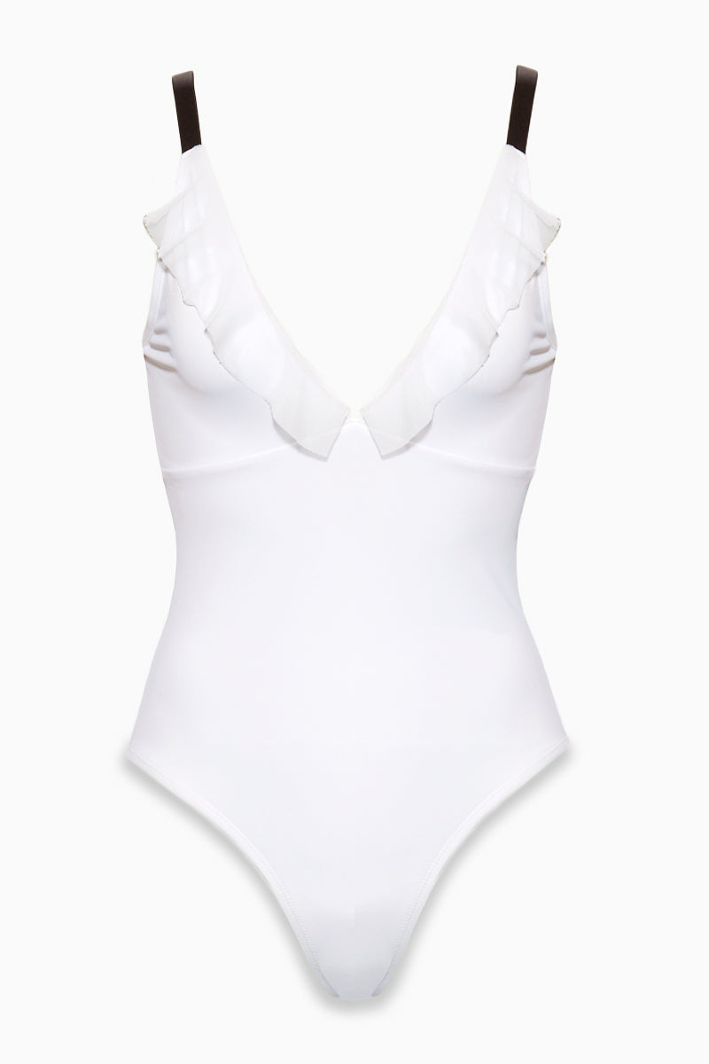 Beth Richards Slip Ruffle Full One Piece Swimsuit White Bikini Com