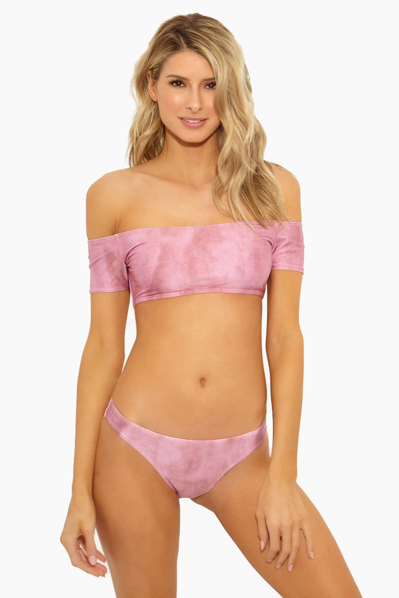 bikini top with off the shoulder sleeves