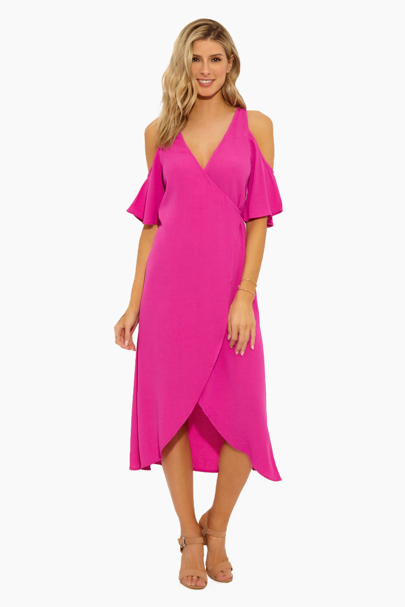 fuschia pink wrap dress