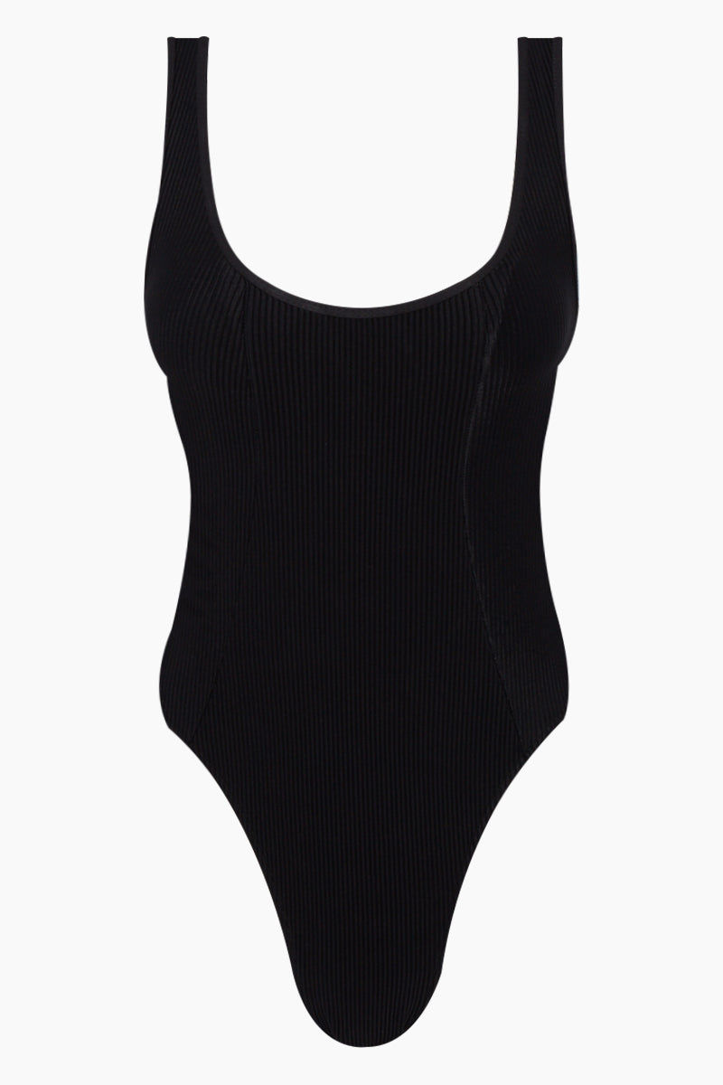 black ribbed swimsuit
