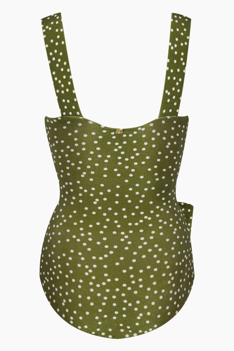 green polka dot swimsuit