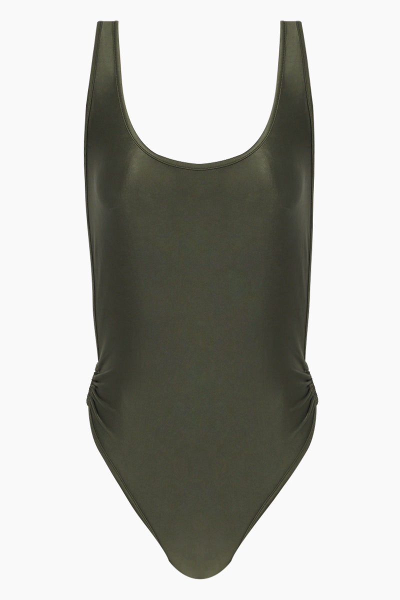 olive green swimsuit