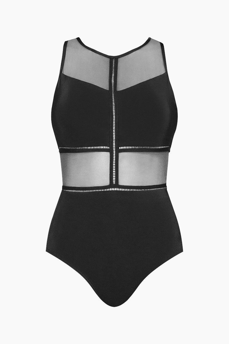 black mesh one piece swimsuit