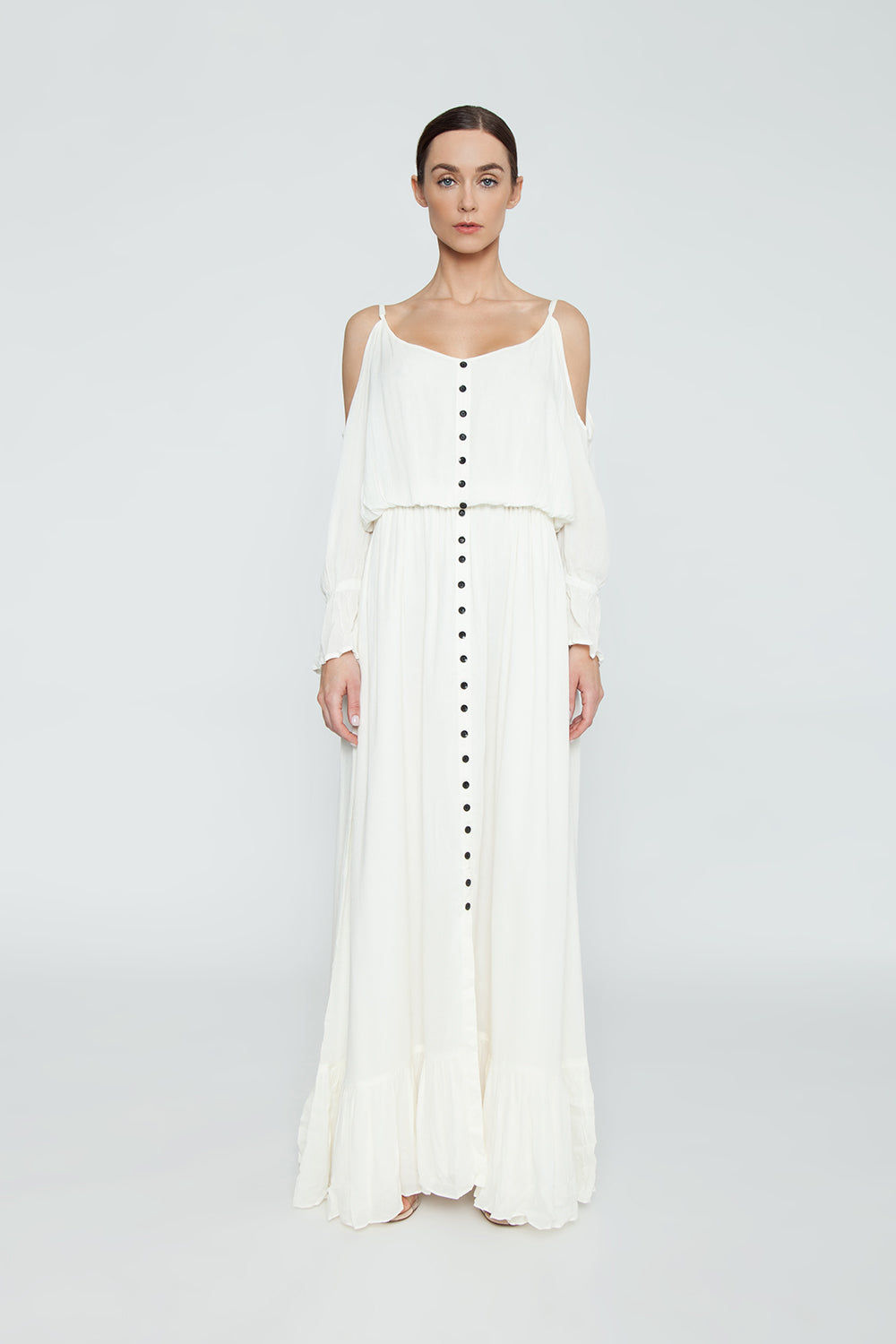 Free Being Rio Off Shoulder Button Up Maxi Dress Ivory White
