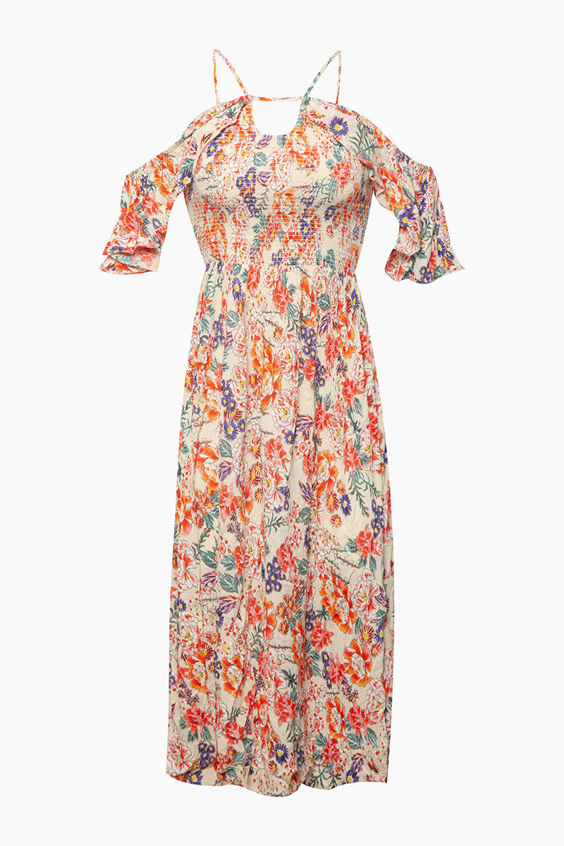 Patrons Of Peace Smocked Cape Maxi Dress Blush Pink Floral Print