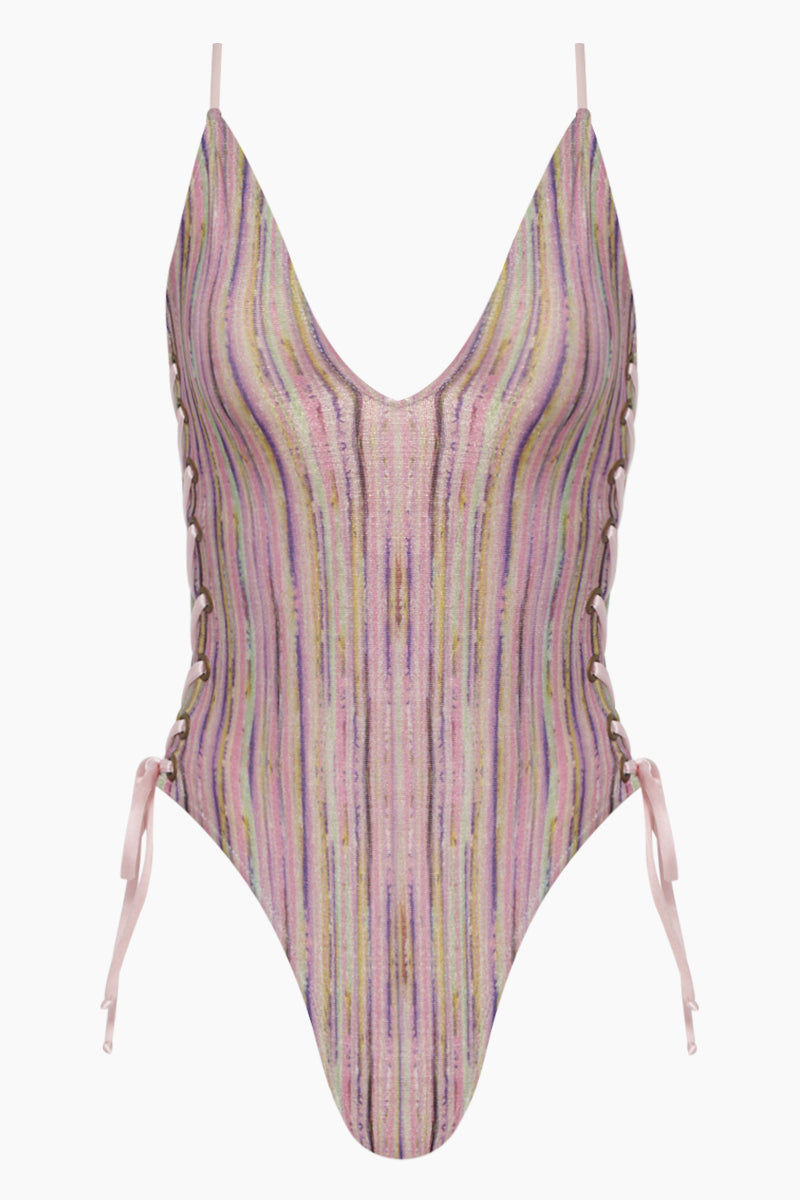lace up side one piece swimsuit