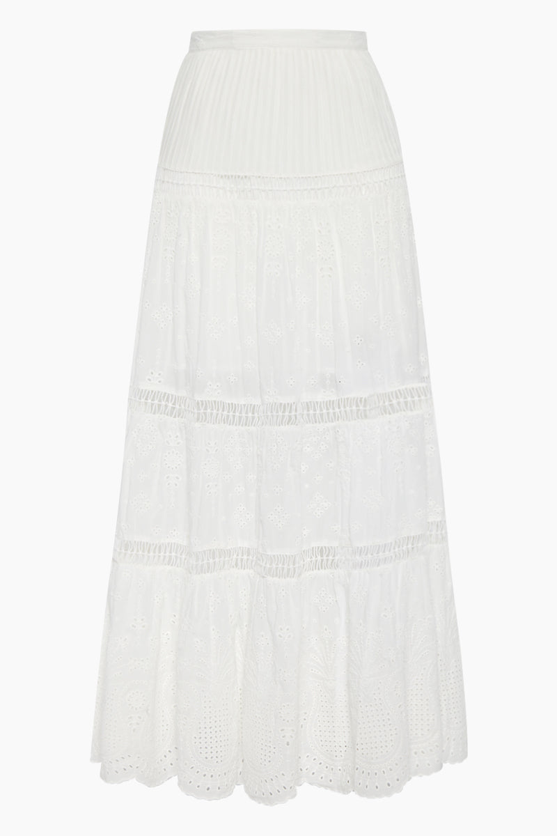 white high waisted maxi skirt