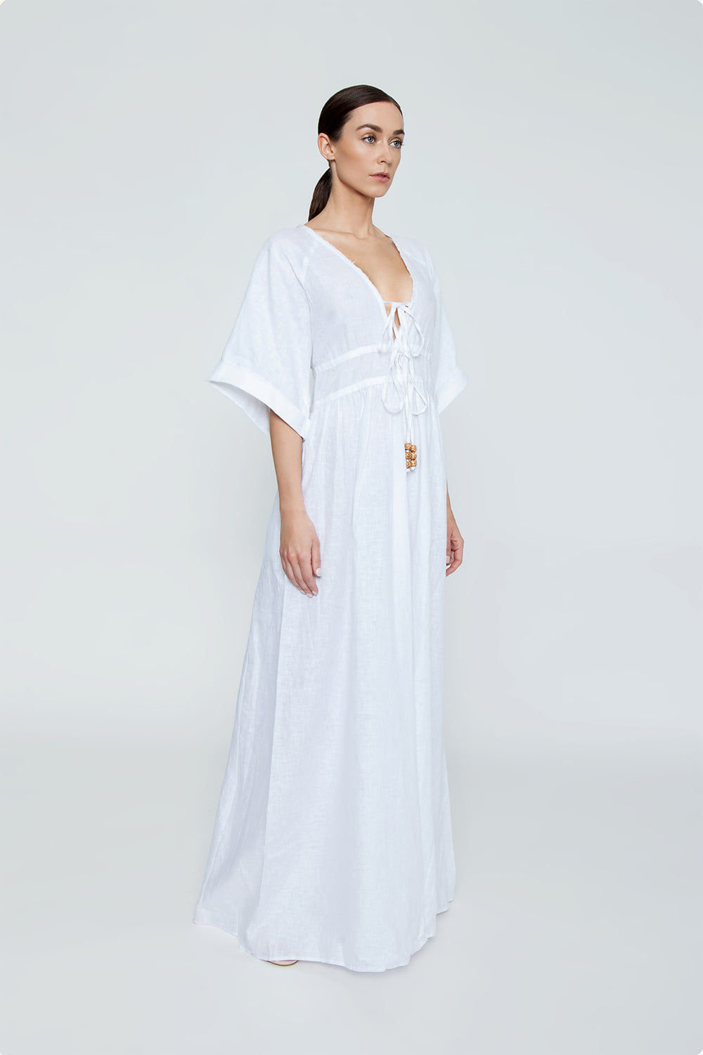 Free Being Barbados Short Sleeve Front Tie Maxi Dress White