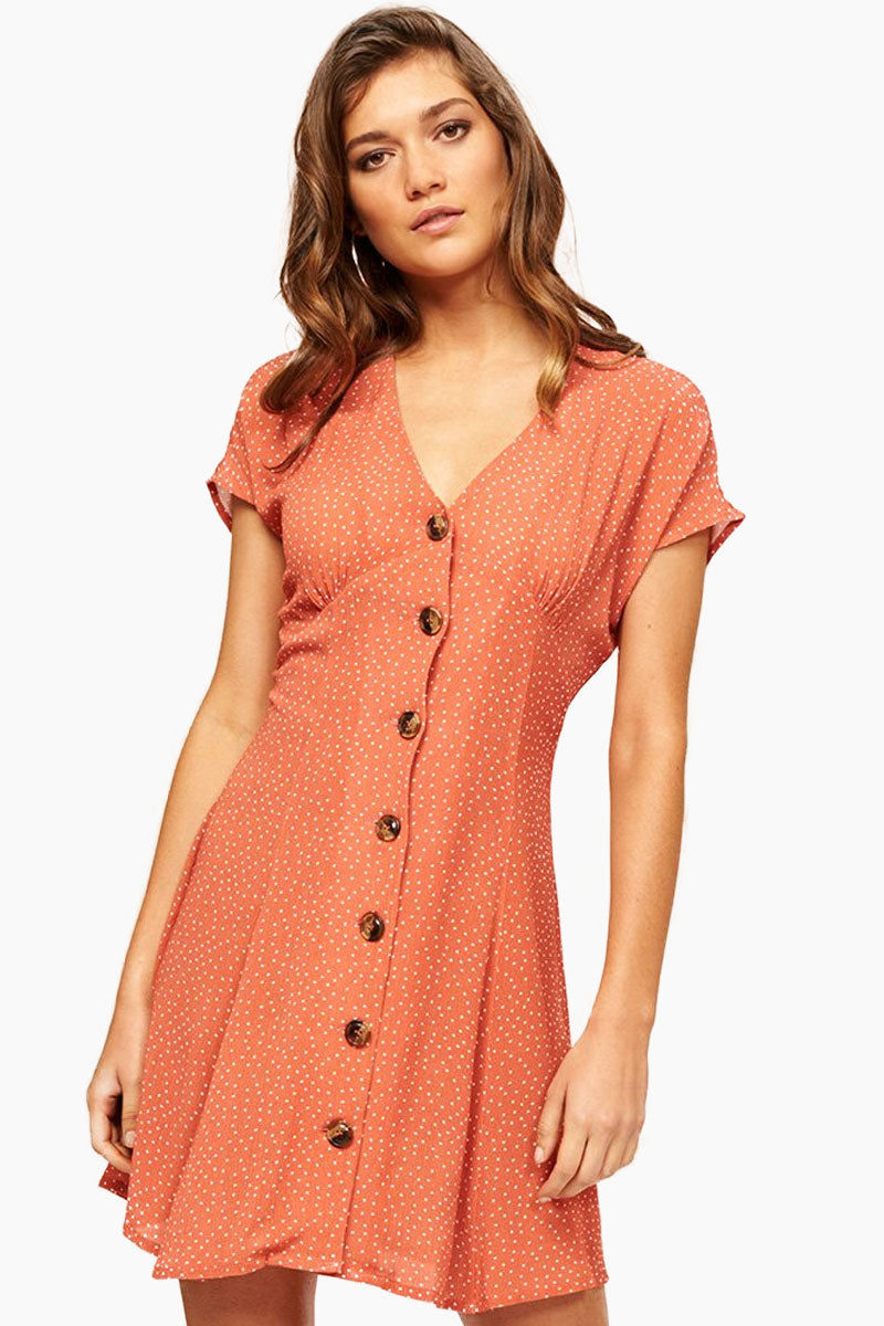 red button front dress