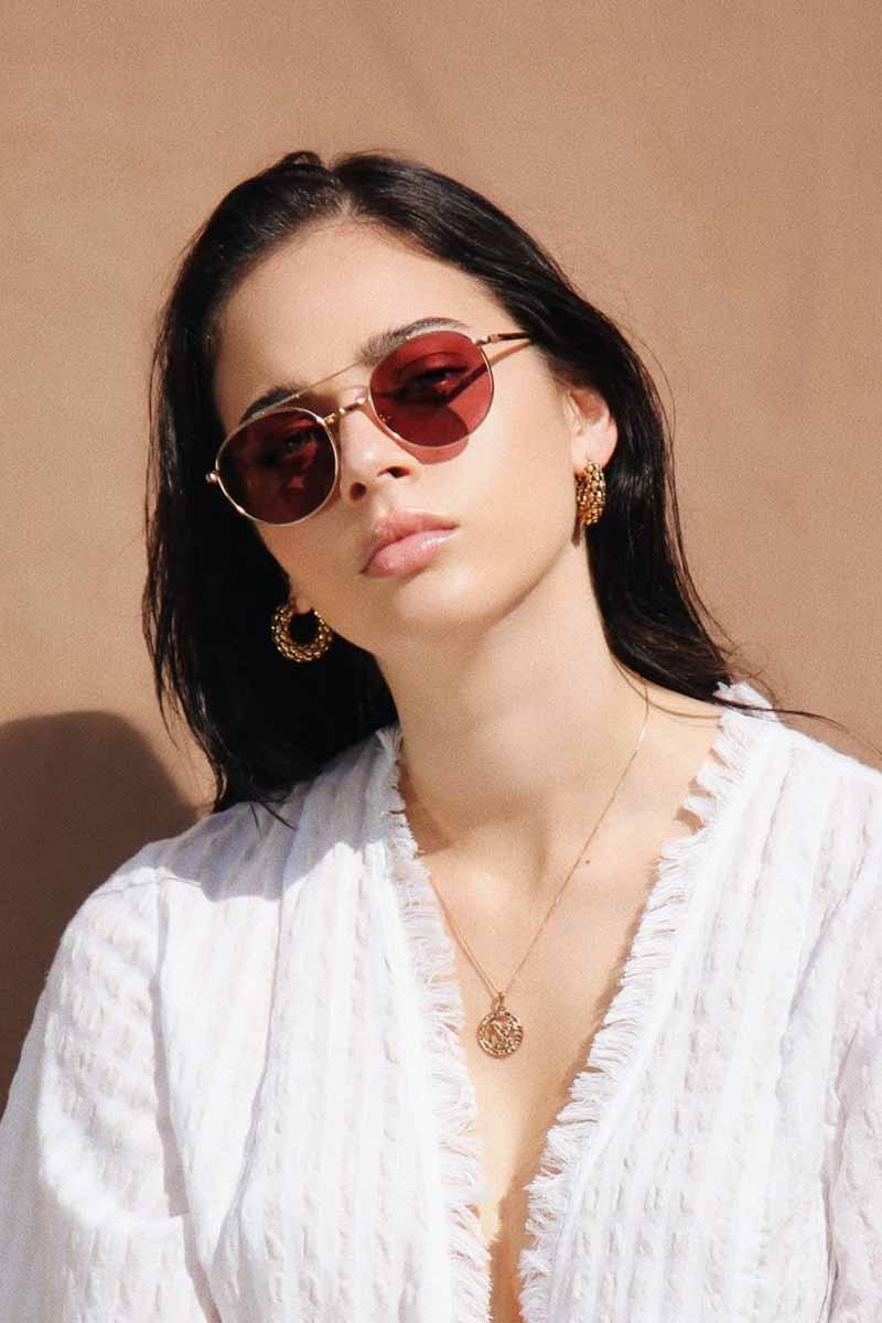 maroon lens sunglasses