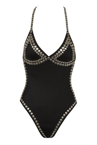 NORMA KAMALI Stud Slip Criss Cross Mio One Piece Swimsuit - Black ...