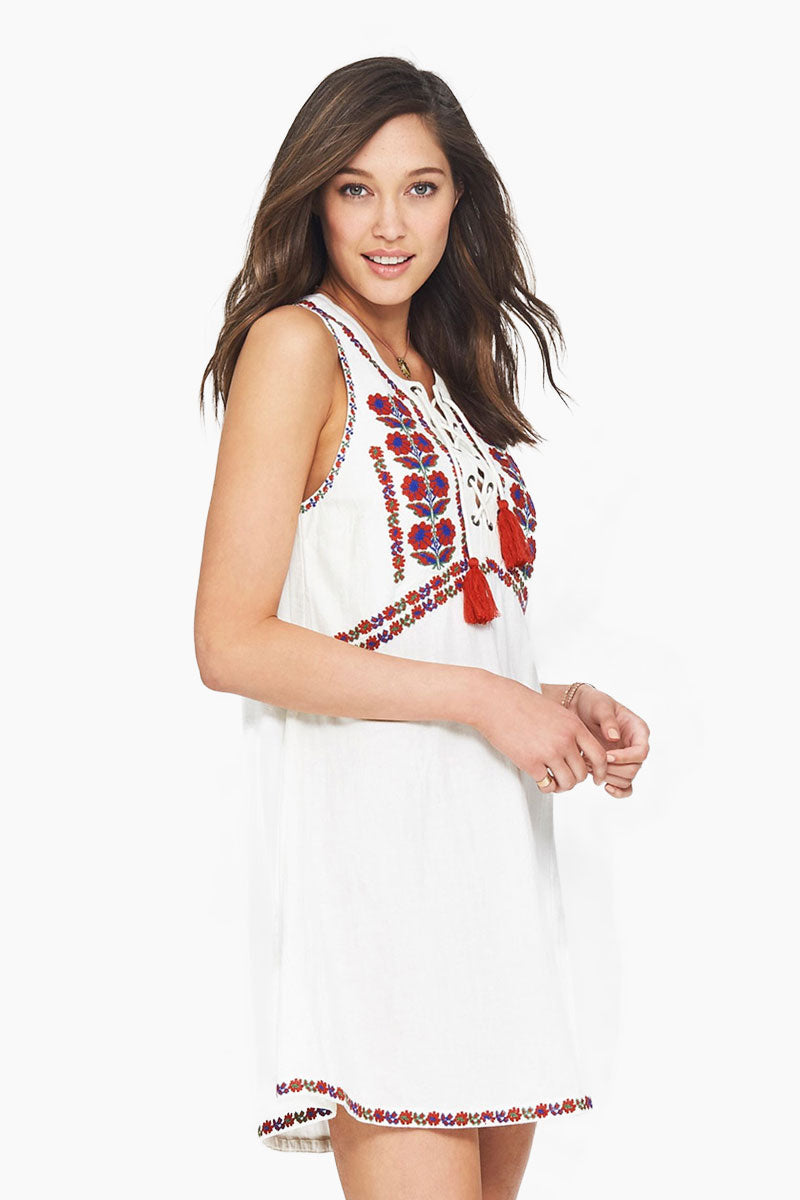white sleeveless mini dress