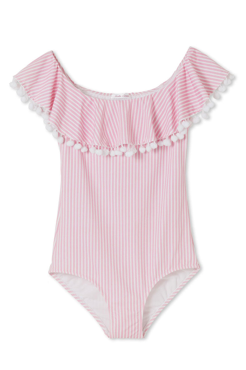 pink and white striped swimsuit