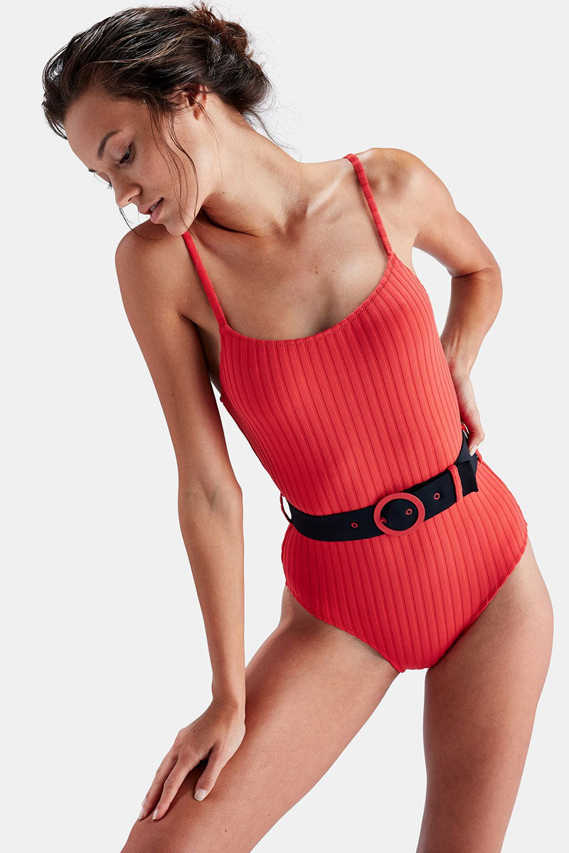 solid and striped red one piece