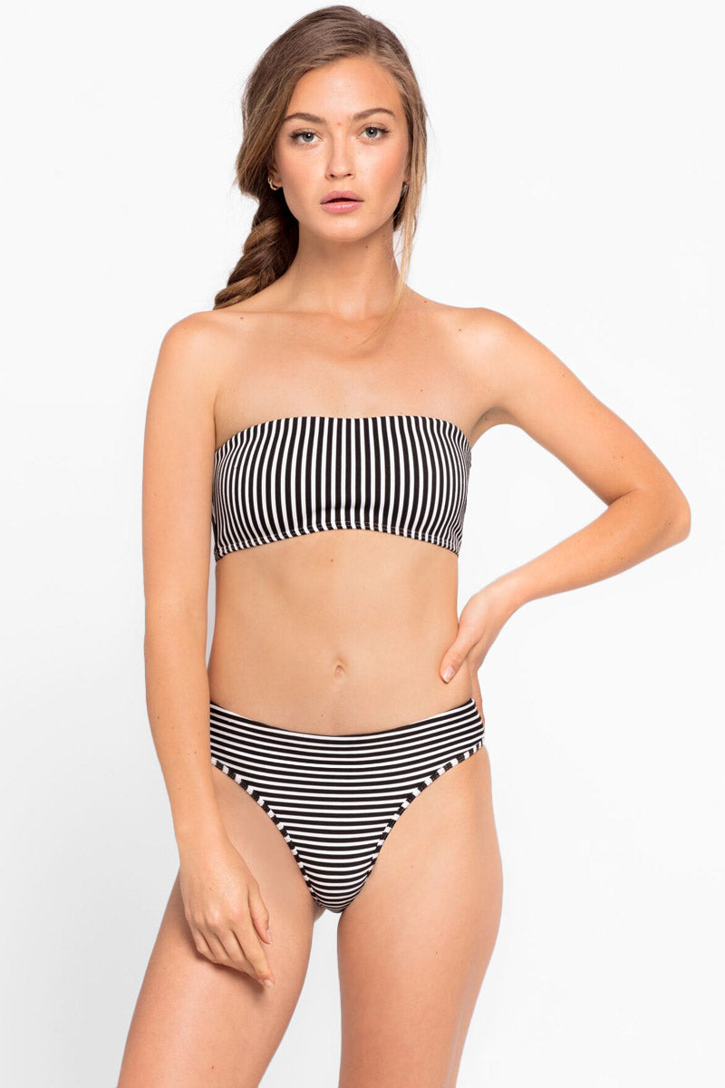 black and white striped bathing suit top