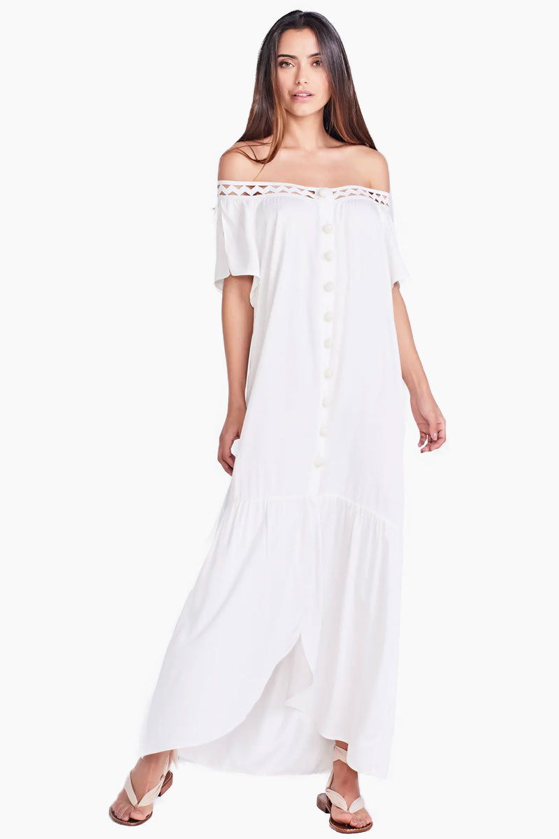 white button front maxi dress