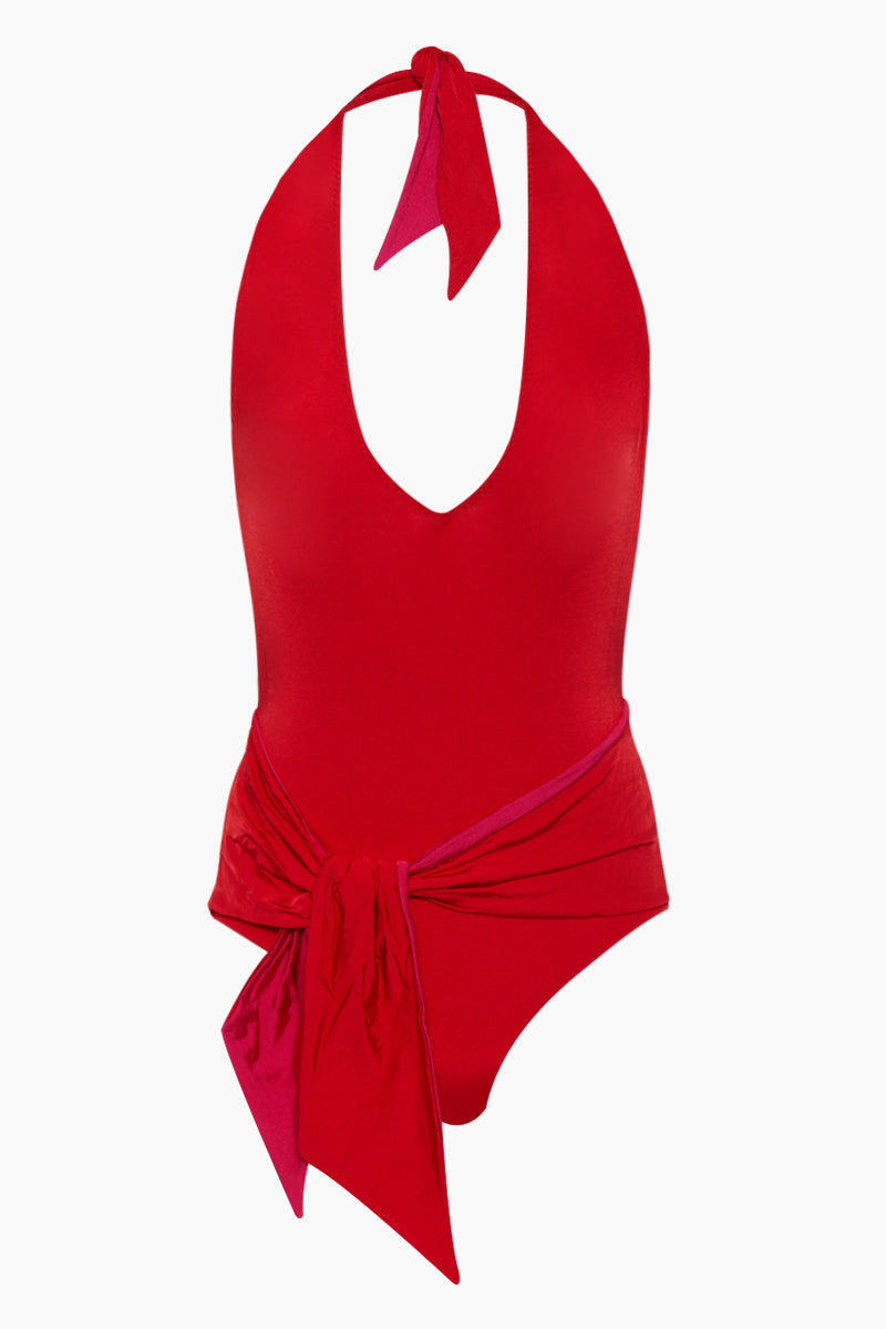 red halter one piece swimsuit