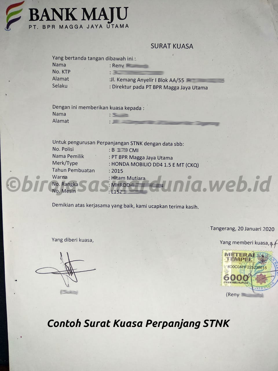 Contoh Surat Kuasa Perpanjang STNK