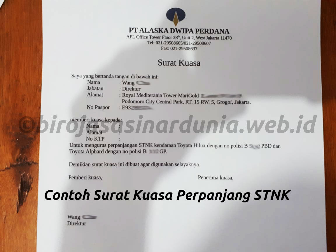 Contoh Surat Kuasa Perpanjang STNK