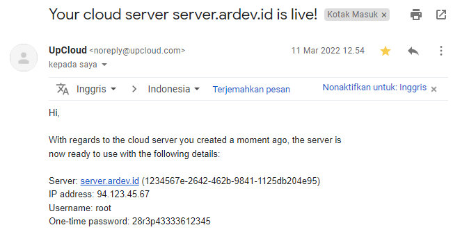 Deploy Server VPS UpCLoud Berhasil