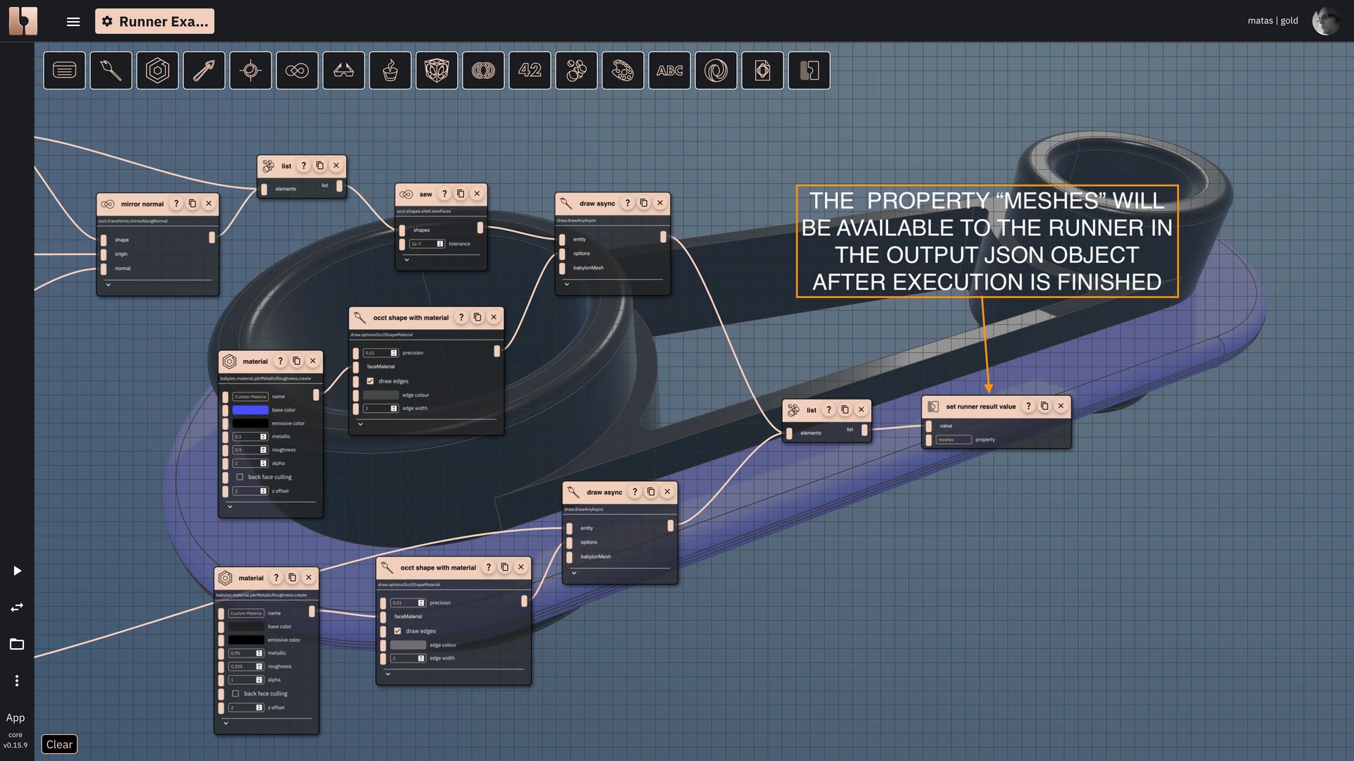 The image showing Rete editor components that read the inputs of the runner when executed in the runner.