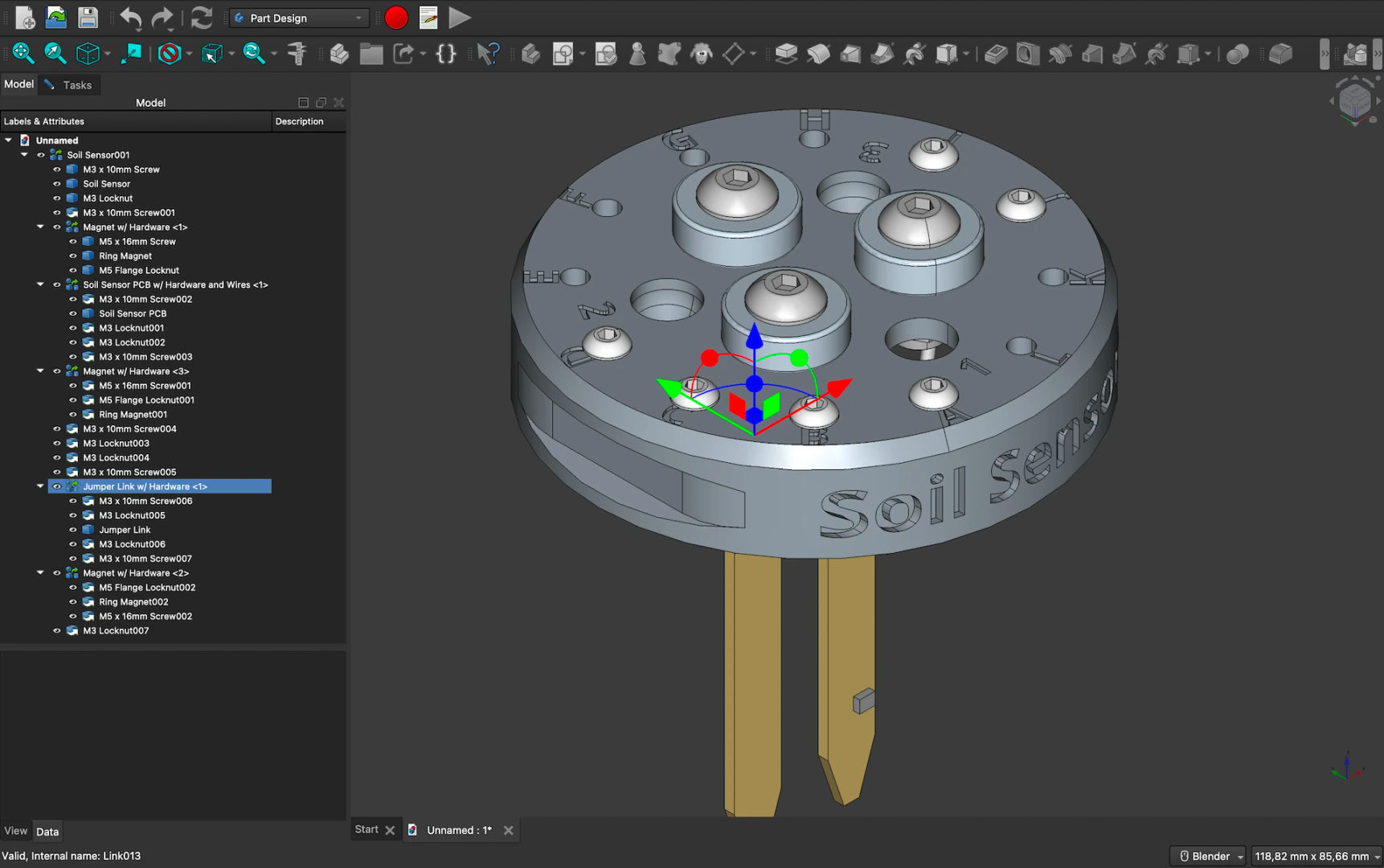 FarmBot STEP Assembly of Soil Sensor in FreeCAD