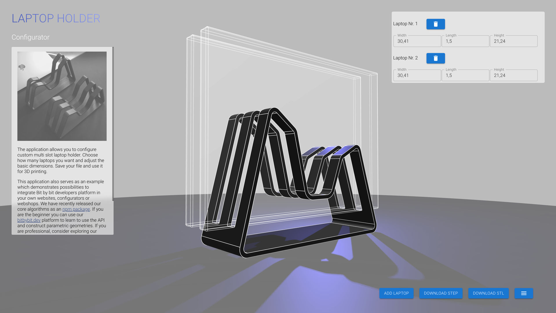 Picture showing laptop holder configurator example