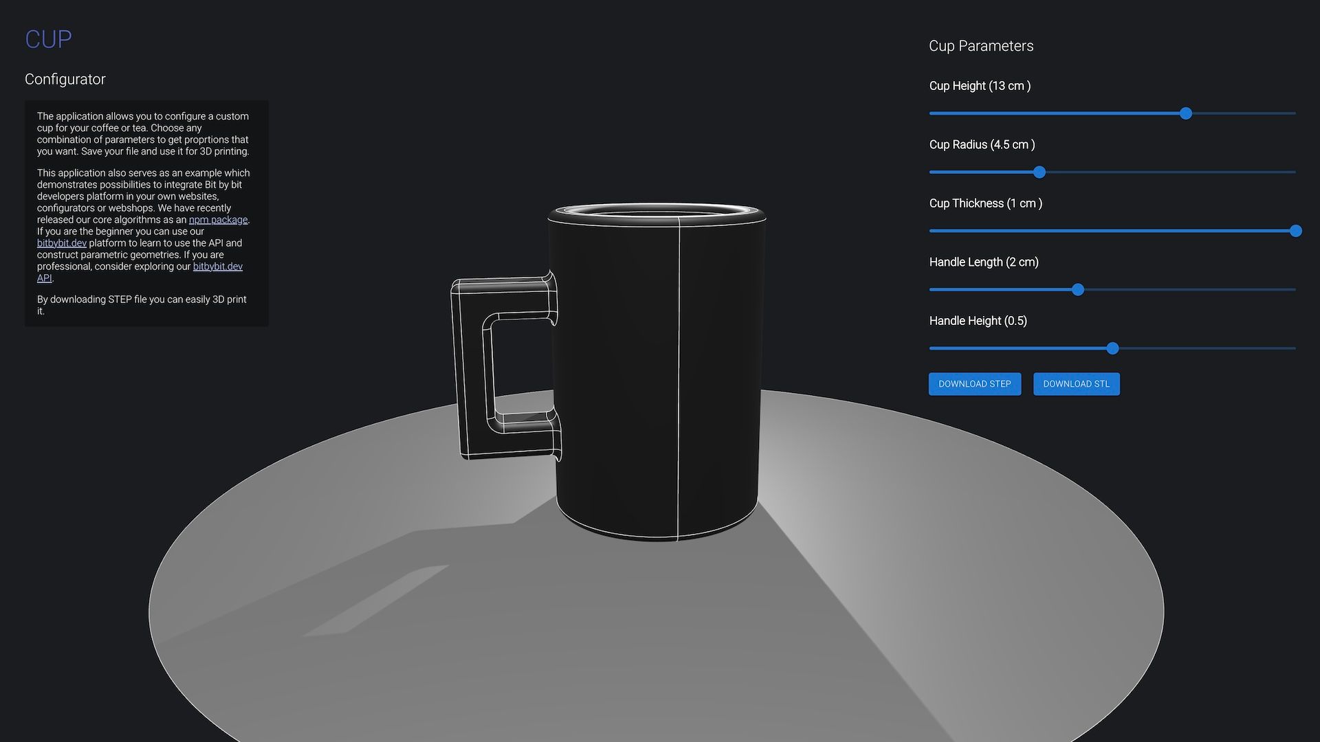 Image showing the tall 3D model cup configuration variant for 3D printing