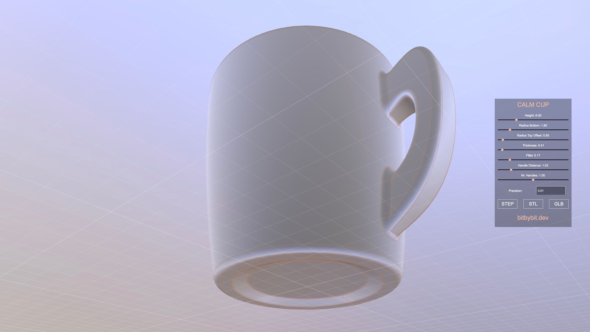 calm cup 3D model shown from bottom upwards