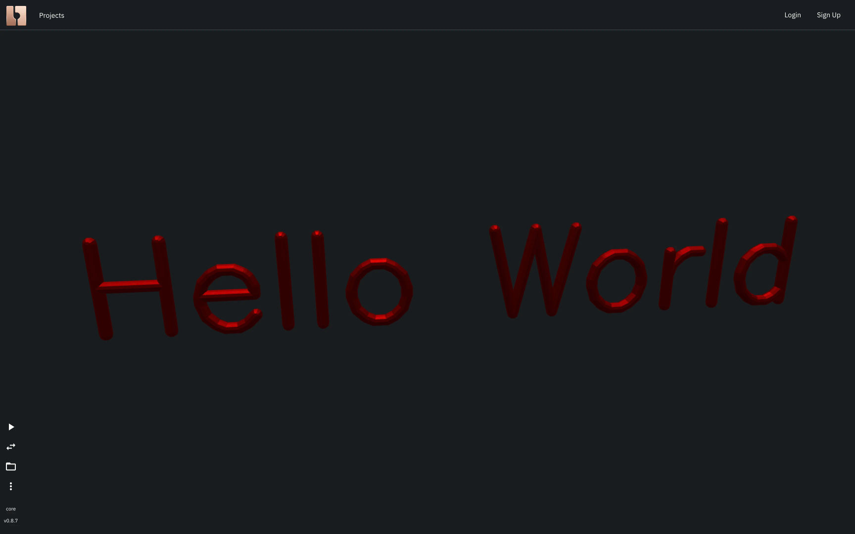 Image shows the result of script execution that creates 3D hello world text