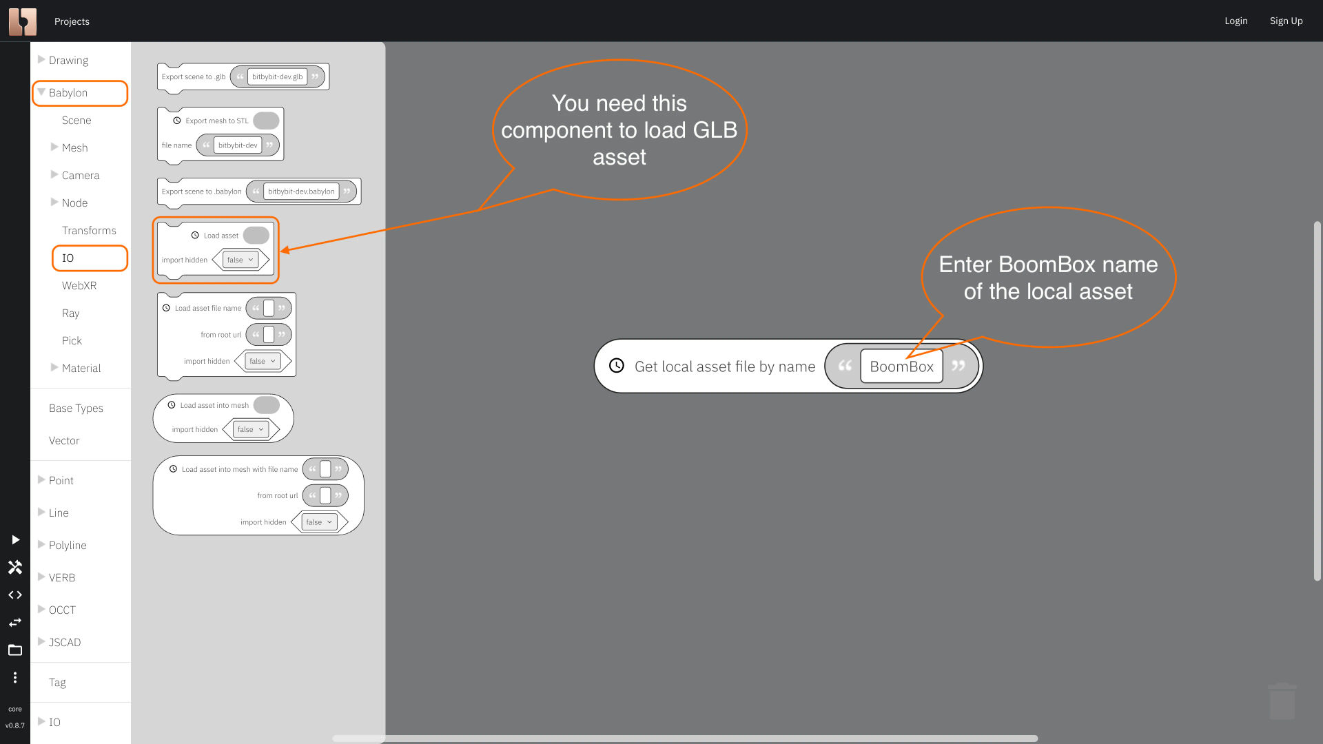 Image showing how to find load the asset component
